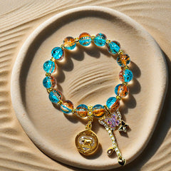 Fortune Pig Lake Blue Art Glass Bracelet