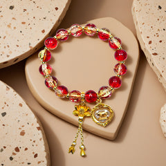 Wealth-Summoning Pig Bracelet: Vermilion Gold & Sunset Blaze Glass Beads