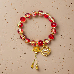 Wealth-Summoning Pig Bracelet: Vermilion Gold & Sunset Blaze Glass Beads