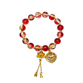 Wealth-Summoning Pig Bracelet: Vermilion Gold & Sunset Blaze Glass Beads