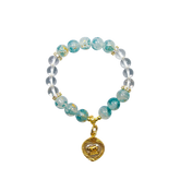 Wealth-Bringing Pig Bracelet of White Crystal & Starlit Glimmer Glass Beads