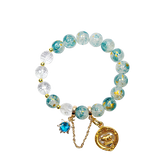 Fortune Pig Bracelet with Cerulean Starlight Glass Beads