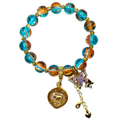 Fortune Pig Lake Blue Art Glass Bracelet