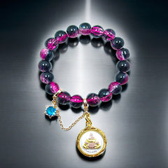 Sacred Lahu Bead Bracelet: Rosé Glass & Ink Mystique