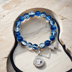 Sapphire Glass Whisper: Four-Faced Buddha Bracelet