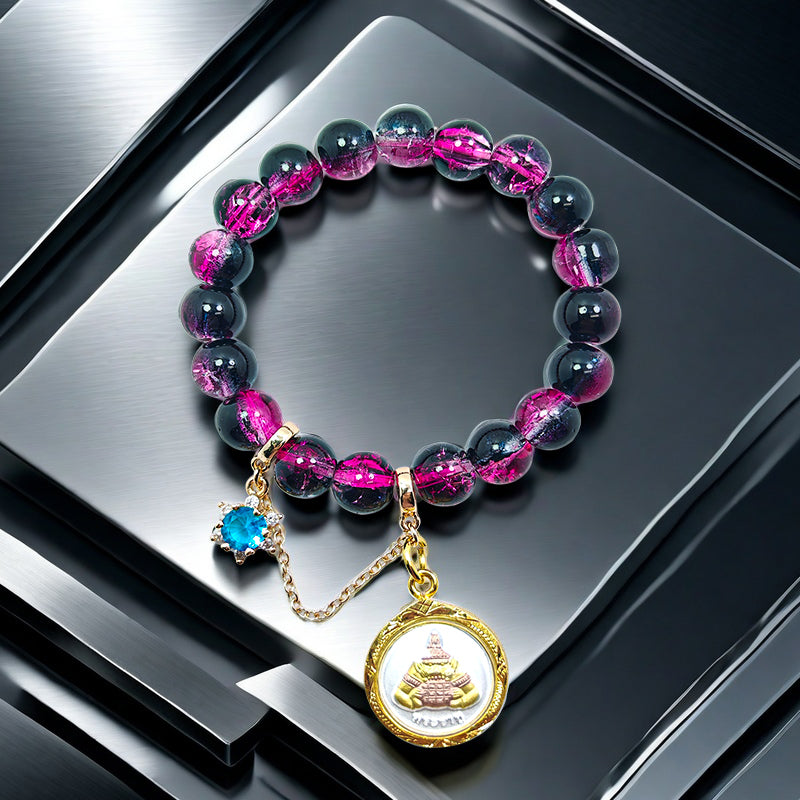 Sacred Lahu Bead Bracelet: Rosé Glass & Ink Mystique