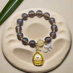 Sanctified Long Phor Rusi Crystal Bracelet: Mellow Tea Haze