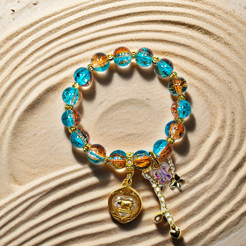 Fortune Pig Lake Blue Art Glass Bracelet