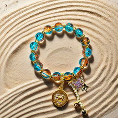 Fortune Pig Lake Blue Art Glass Bracelet