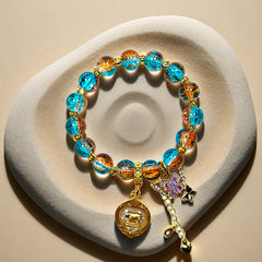 Fortune Pig Lake Blue Art Glass Bracelet