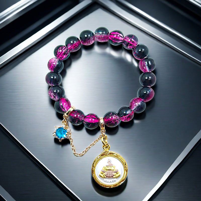 Sacred Lahu Bead Bracelet: Rosé Glass & Ink Mystique