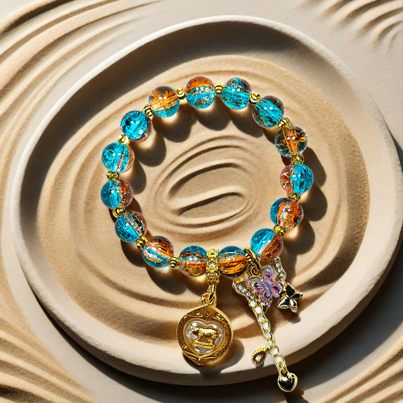 Fortune Pig Lake Blue Art Glass Bracelet