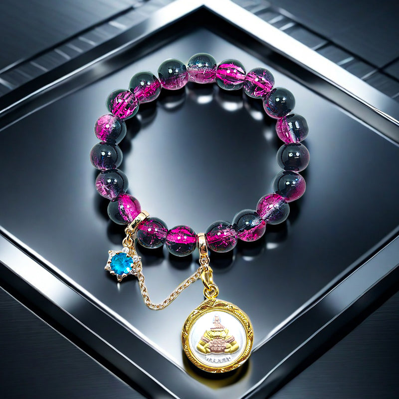 Sacred Lahu Bead Bracelet: Rosé Glass & Ink Mystique