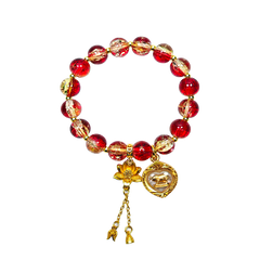 Wealth-Summoning Pig Bracelet: Vermilion Gold & Sunset Blaze Glass Beads