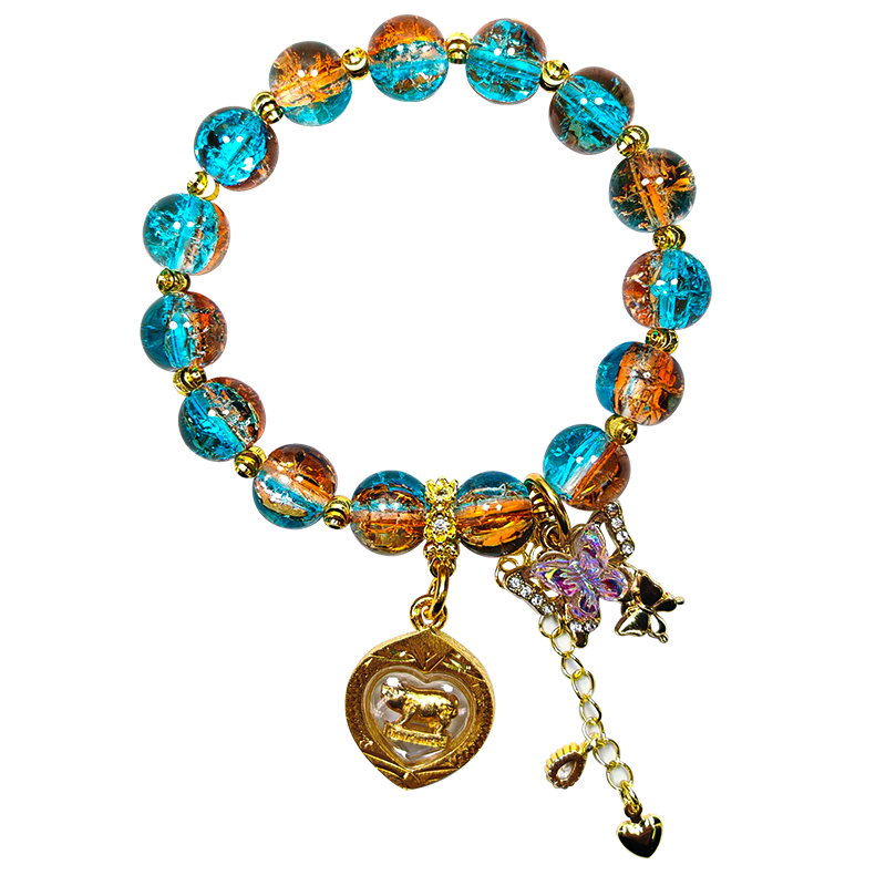 Fortune Pig Lake Blue Art Glass Bracelet