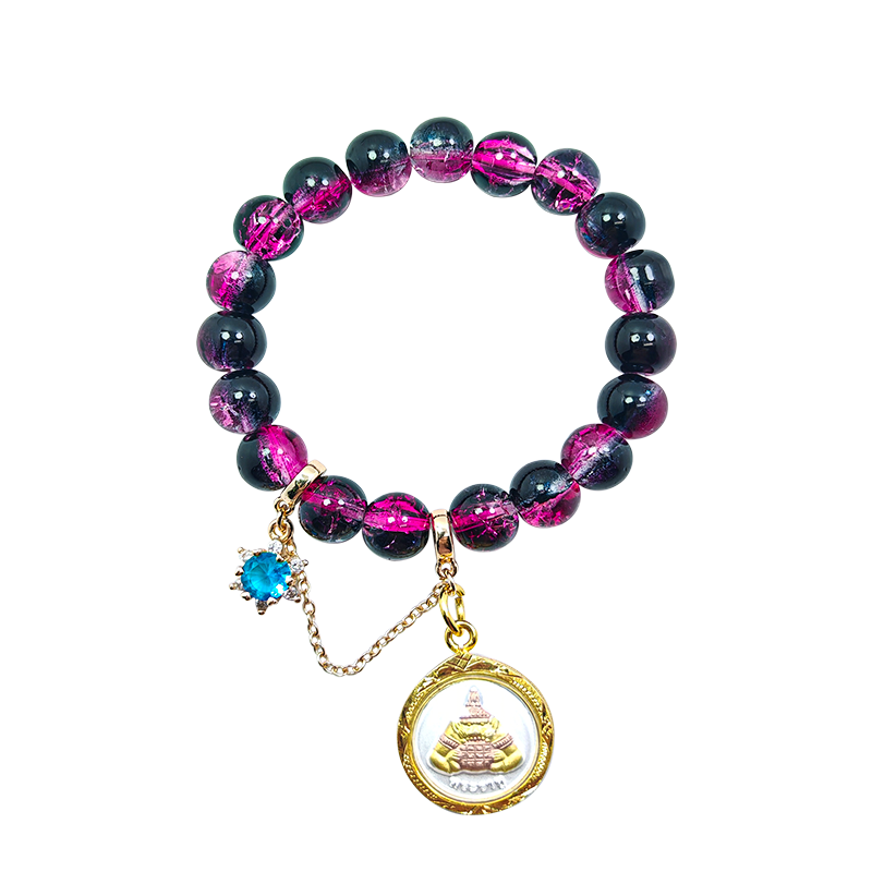 Sacred Lahu Bead Bracelet: Rosé Glass & Ink Mystique