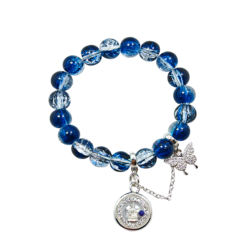 Sapphire Glass Whisper: Four-Faced Buddha Bracelet
